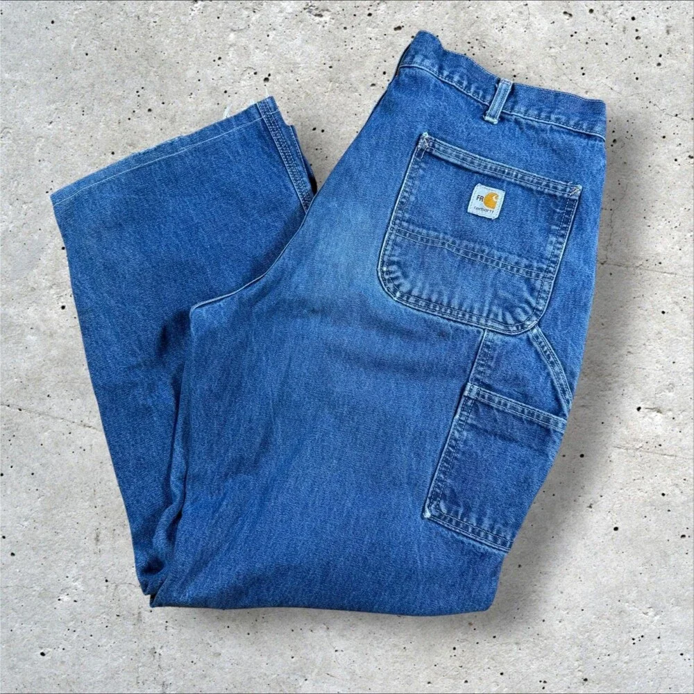 Carhartt FRB13DNM Flame Resistant Denim Jeans Men 38x32 Measure 38x30 Dungaree